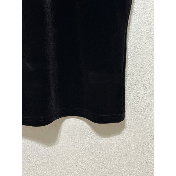 VTG Black Velvet Bodycon Dress S Rose Appliqué Goth Dark Romantic Vampire Wife - Picture 6 of 16